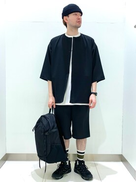 「ノーカラーシャツ」｜「アイテム（ニットキャップ/ビーニー）」を使った、sopryota1104さん（メンズ・180cm）の春コーディネート