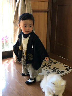 「アイテム（ロンパース、ブラック系）」を使った、KAI ⠒̫⃝CHIさん（キッズ・80cm）の冬コーディネート