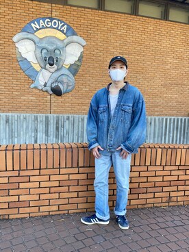 「古着のアイテム（パンツ、ブルー系）」を使った、彼氏の私服をバレるまで勝手に載せますさん（メンズ・176cm）の冬コーディネート