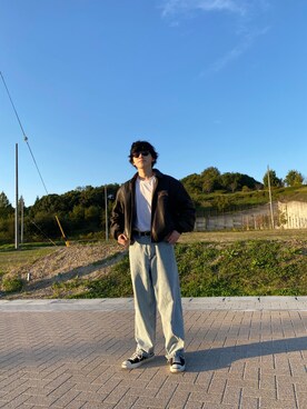 「古着のアイテム（ジャケット/アウター、ブルー系）」を使った、彼氏の私服をバレるまで勝手に載せますさん（メンズ・176cm）の冬コーディネート