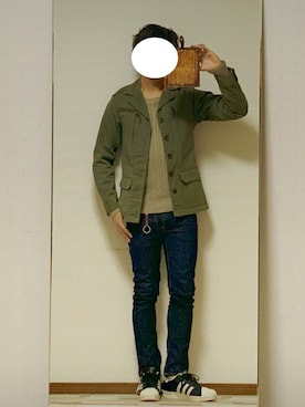 「A.P.C.（アーペーセー）のアイテム（ミリタリージャケット）」を使った、ジャイさん（メンズ・160cm）の春コーディネート