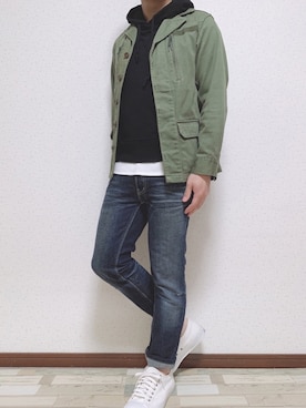 「A.P.C.（アーペーセー）のアイテム（ミリタリージャケット）」を使った、ジャイさん（メンズ・160cm）の春コーディネート