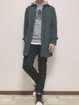 「STUDIOUS（ステュディオス）のアイテム（ステンカラーコート）」を使った、ジャイさん（メンズ・160cm）の春コーディネート