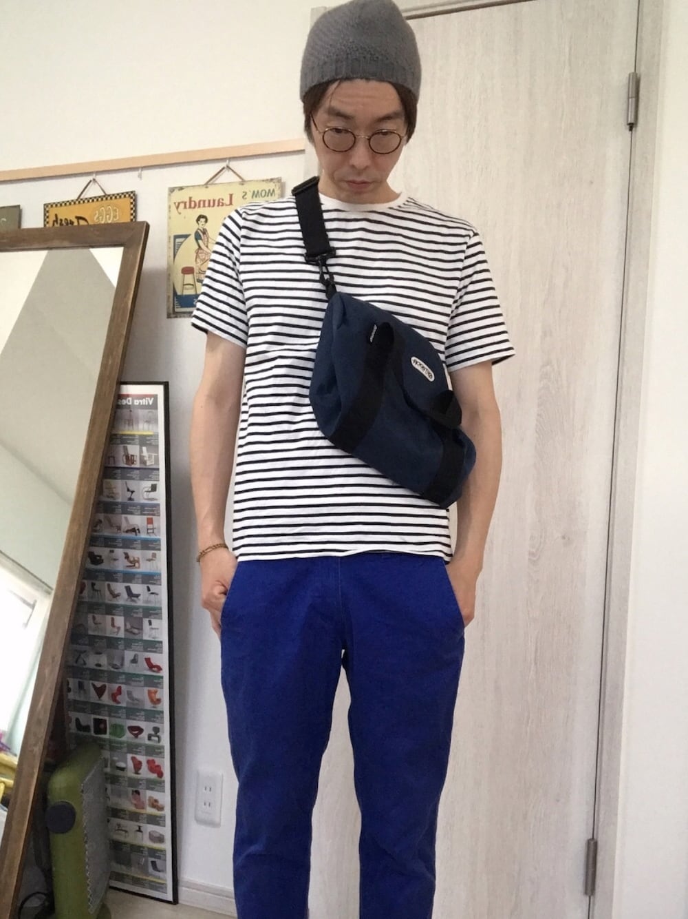 「休日スタイル、きれいめカジュアル、爽やかコーデ、テッパンコーデ」｜「MR.GENTLEMANのアイテム（チノパンツ、ブルー系）」を使った、アポロンさん（メンズ・172cm）の夏コーディネートの1枚目の写真