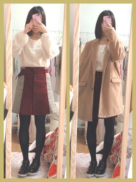 「RETRO GIRL（レトロガール）のアイテム（チェスターコート）」を使った、ぶぱみさん（レディース・150cm）の冬コーディネート