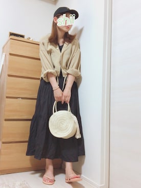「OZOC（オゾック）のアイテム（かごバッグ）」を使った、しいこさん（レディース・156cm）の夏コーディネート