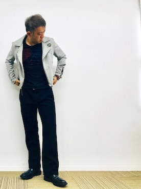 「tricker's」｜「アイテム（ライダースジャケット）」を使った、yasuさん（メンズ・174cm）の秋コーディネート