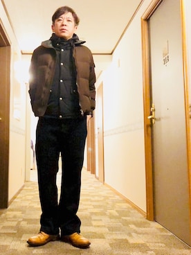 「JUNYA WATANABE MAN（ジュンヤワタナベマン）のアイテム（ダウンベスト）」を使った、yasuさん（メンズ・174cm）の冬コーディネート