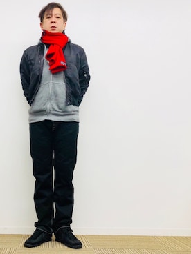 「JUNYA WATANABE MAN（ジュンヤワタナベマン）のアイテム（MA-1）」を使った、yasuさん（メンズ・174cm）の冬コーディネート