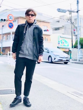 「BLACK COMME des GARCONS（ブラックコムデギャルソン）のアイテム（スラックス）」を使った、yasuさん（メンズ・174cm）の冬コーディネート