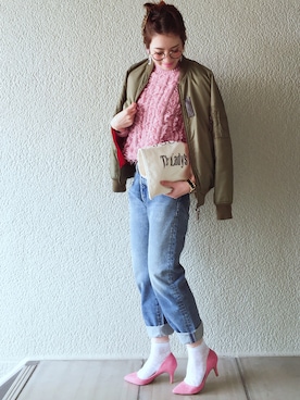 「SLY（スライ）のアイテム（ブルゾン）」を使った、MISATO さん（レディース・161cm）の冬コーディネート