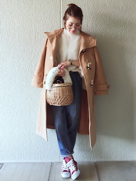 「マムジーンズ」｜「アイテム（ダッフルコート）」を使った、MISATO さん（レディース・161cm）の冬コーディネート