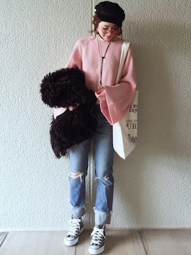 「TODAYFUL（トゥデイフル）のVintageトートバッグ（トートバッグ）」を使った、MISATO さん（レディース・161cm）の冬コーディネート