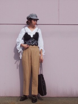 「スキッパーシャツ」｜「アイテム（キャミソール）」を使った、MISATO さん（レディース・161cm）の夏コーディネート