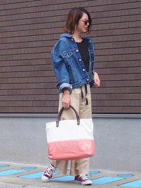「CANAL JEAN（キャナルジーン）のアイテム（ピアス（両耳用））」を使った、MISATO さん（レディース・161cm）の秋コーディネート