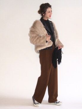 「TODAYFUL（トゥデイフル）のアイテム（ライダースジャケット）」を使った、MISATO さん（レディース・161cm）の冬コーディネート