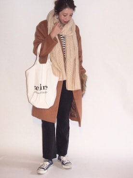 「CANAL JEAN（キャナルジーン）のアイテム（ピアス（両耳用））」を使った、MISATO さん（レディース・161cm）の冬コーディネート