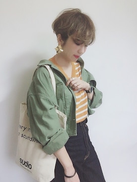 「おおぶりピアス」｜「アイテム（アナログ腕時計）」を使った、MISATO さん（レディース・161cm）の春コーディネート