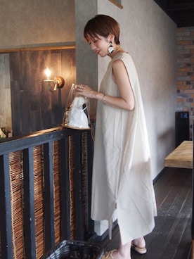 Mode Robe モードローブ の リネン混ロングワンピース ノースリーブ ノースリ ワンピース マキシワンピース スリット ワンピース Wear