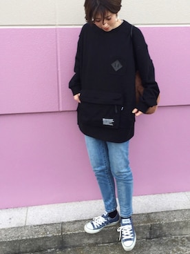 「ZOZO（ゾゾ）のスリムテーパードデニムパンツ［WOMEN］（デニムパンツ）」を使った、MISATO さん（レディース・161cm）の秋コーディネート