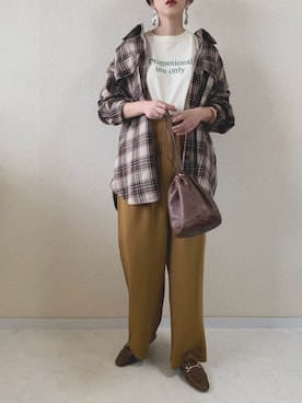 「Aunt Marie's（アントマリーズ）のチェックCPOビッグシャツ / AUNT MARIE'S × WEARISTA YUKI（シャツ/ブラウス）」を使った、MISATO さん（レディース・161cm）の秋コーディネート