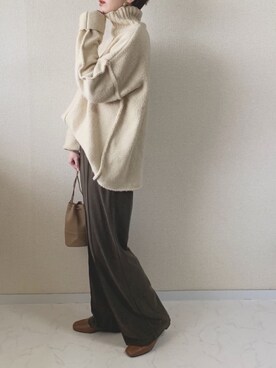 「select MOCA（セレクトモカ）のリンキングオーバーサイズタートルニット（ニット/セーター）」を使った、MISATO さん（レディース・161cm）の冬コーディネート