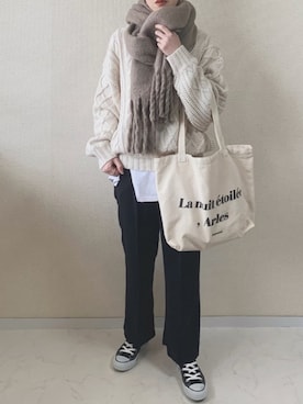 「mystic（ミスティック）のアイテム（ストール/ショール）」を使った、MISATO さん（レディース・161cm）の冬コーディネート