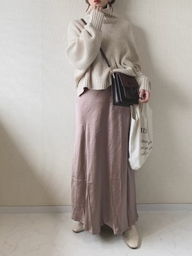 「ボリュームニット」｜「アイテム（アクセサリー）」を使った、MISATO さん（レディース・161cm）の冬コーディネート