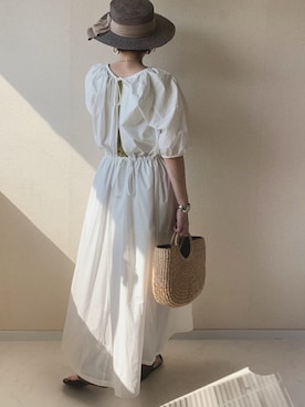 「袖ボリューム」｜「アイテム（シャツワンピース）」を使った、MISATO さん（レディース・161cm）の夏コーディネート