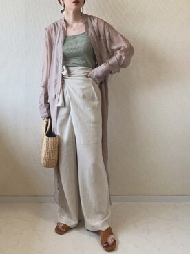 「Re:EDIT（リエディ）のリネンブレンドカシュクールパンツ（その他パンツ）」を使った、MISATO さん（レディース・161cm）の夏コーディネート