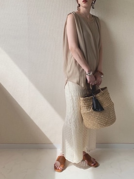 「MODE ROBE（モードローブ）のアイテム（バッグ）」を使った、MISATO さん（レディース・161cm）の夏コーディネート