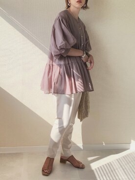 「TODAYFUL（トゥデイフル）のチュンキーフープピアス(Silver925)（ピアス（両耳用））」を使った、MISATO さん（レディース・161cm）の夏コーディネート
