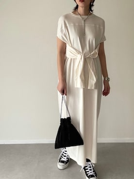 「2wayワンピース」｜「アイテム（アクセサリー）」を使った、MISATO さん（レディース・161cm）の春コーディネート