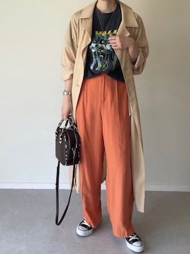 「ロックT」｜「アイテム（トレンチコート）」を使った、MISATO さん（レディース・161cm）の春コーディネート
