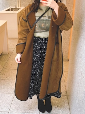「JUNOAH（ジュノア）のアイテム（ノーカラージャケット）」を使った、NHさん（レディース・156cm）の冬コーディネート