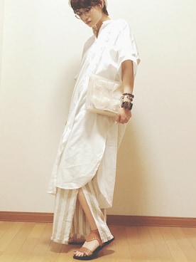 「mame」｜「アイテム（シャツワンピース）」を使った、sanさん（レディース・155cm）の夏コーディネート