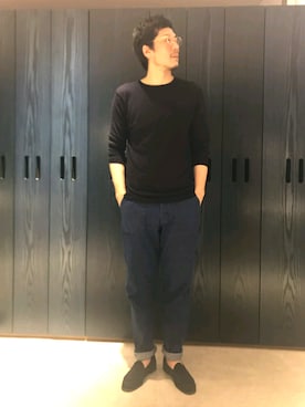 「ペインターパンツ」｜「アイテム（モカシン/デッキシューズ）」を使った、93さん（メンズ・183cm）の秋コーディネート