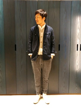 「45R（フォーティファイブアール）のアイテム（ベスト）」を使った、93さん（メンズ・183cm）の秋コーディネート