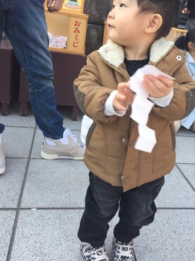 「CONVERSE（コンバース）のアイテム（スニーカー、その他）」を使った、ゆいてぃ★さん（キッズ・80cm）の冬コーディネート