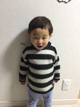 「petit main（プティマイン）のアイテム（ニット/セーター、その他）」を使った、ゆいてぃ★さん（キッズ・80cm）の冬コーディネート