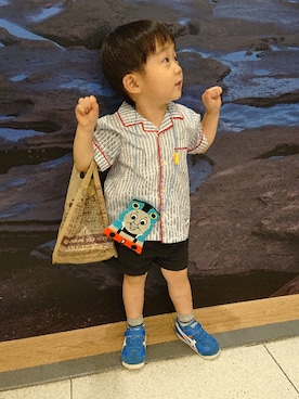 「petit main（プティマイン）のアイテム（シャツ/ブラウス、その他）」を使った、ゆいてぃ★さん（キッズ・80cm）の秋コーディネート