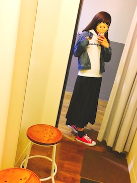 「GU（ジーユー）のアイテム（スカート、ブラック系）」を使った、✩ yabu ✩さん（レディース・156cm）の冬コーディネート