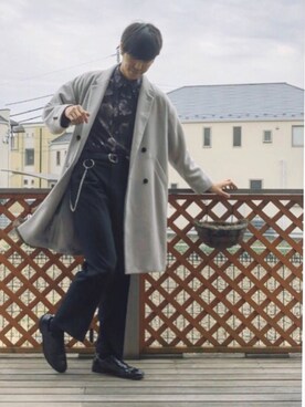 「JUNRED（ジュンレッド）のアイテム（チェスターコート）」を使った、ぽんさん（メンズ・184cm）の冬コーディネート
