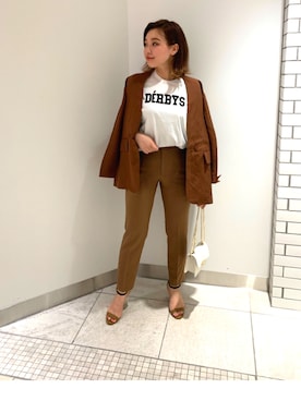「Rouge vif（ルージュヴィフ）のアイテム（ノーカラージャケット）」を使った、YUKA  MAKINOさん（レディース・158cm）の夏コーディネート
