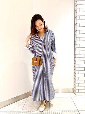 「Rouge vif（ルージュヴィフ）のアイテム（シャツワンピース）」を使った、YUKA  MAKINOさん（レディース・158cm）の春コーディネート