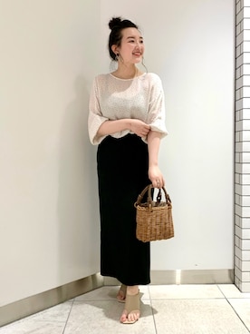 「Rouge vif（ルージュヴィフ）のアイテム（かごバッグ）」を使った、YUKA  MAKINOさん（レディース・158cm）の春コーディネート