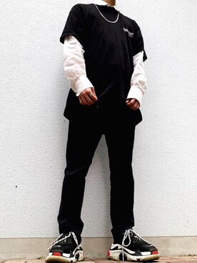 ふうさんの「Balenciaga Triple S Mesh & Leather Trainer Sneaker, Noir」を使ったコーディネート