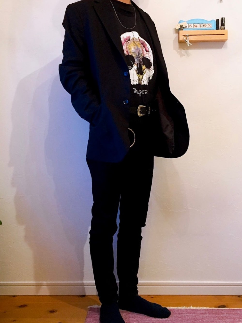 「ジバンシィ、GU、ZARA、シンプル、おしゃれさんと繋がりたい、オーバーサイズ、キレイめ、いいね、save、フォローお願いします🤑、ブラックコーデ、HARE」｜「GUのアイテム（テーラードジャケット、ブラック系）」を使った、ふうさん（メンズ・164cm）の秋コーディネートの1枚目の写真