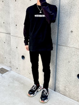 ふうさんの「Balenciaga Triple S Mesh & Leather Trainer Sneaker, Noir」を使ったコーディネート