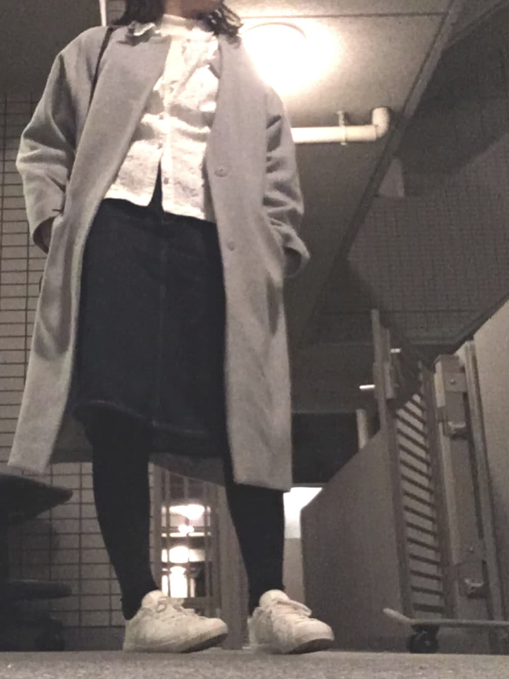 「JOURNAL STANDARDのアイテム（ジャケット/アウター、グレー系）」を使った、うり。さん（レディース・158cm）の冬コーディネートの1枚目の写真